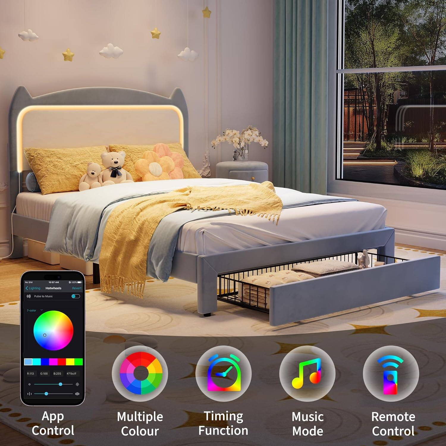 - App Control
- Multiple Colour
- Timing Function
- Music Mode
- Remote Control