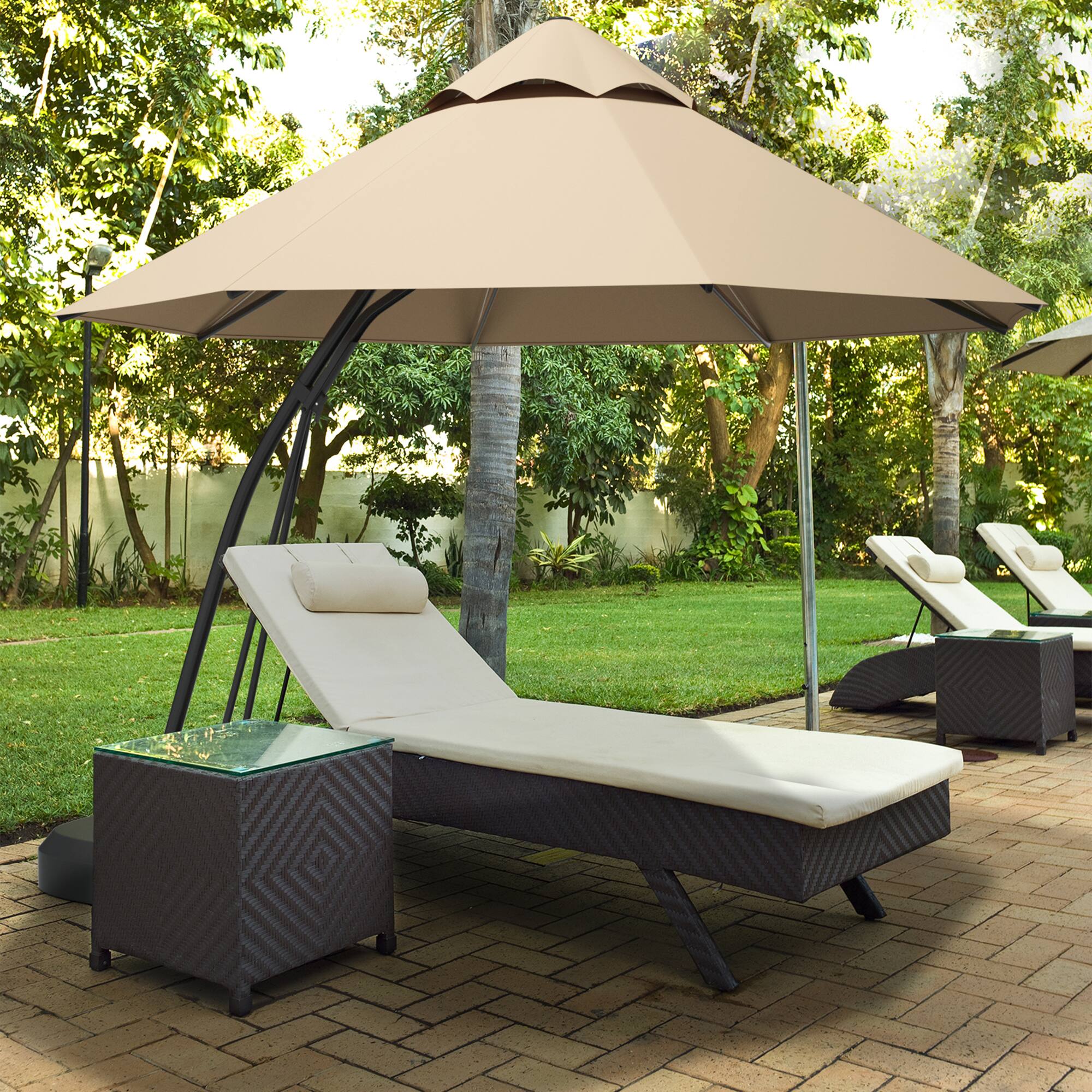 Alt View 3. Gymax - Gymax 11ft Patio Cantilever Hand Push Offset Hanging Umbrella w/ Wheels Base Beige - Beige.