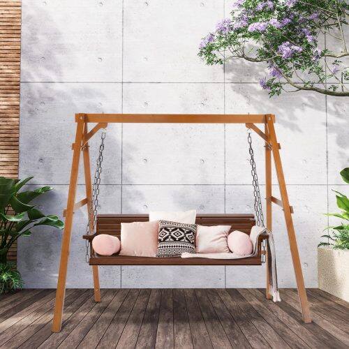 Alt View 9. Winado - 5FT Wooden Porch Swing Frame Only A-Frame Porch Swing Stand w/ Stability Bar, Wood Swing Hanger for Outdoor Garden Patio - Brown.