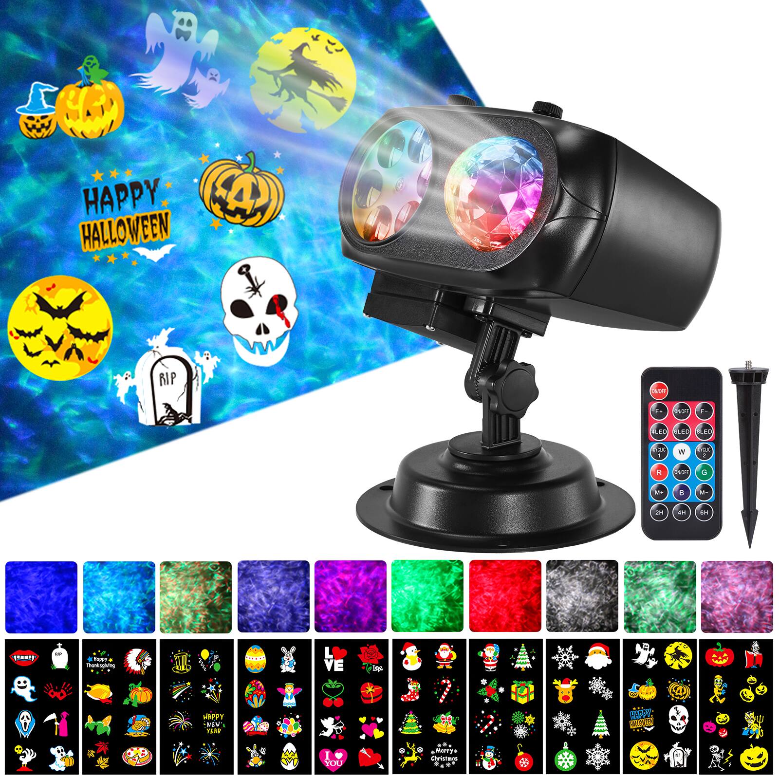 HAKUTA - Halloween Christmas Projector Lights with 10 HD Slides and Remote Control - Black