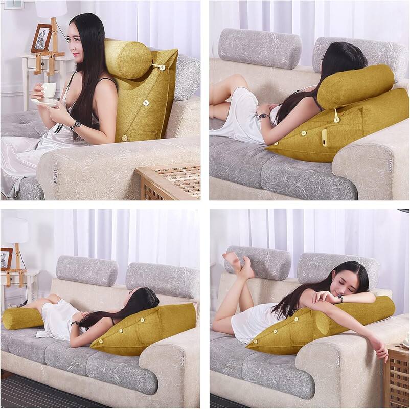 Alt View 2. wowmax - Reading Pillow for Adults - Lumbar Support Cushion for Bed & Sofa (Yellow Polyester) - Yellow.