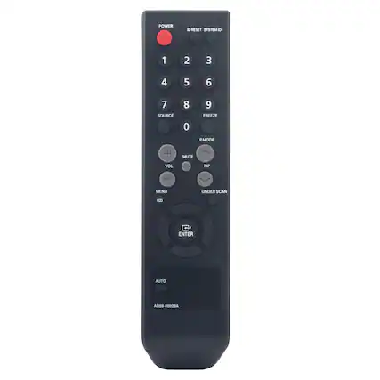 POWER
RESET SYSTEM ID
1 2 3
4 5 6
7 8 9
SOURCE 0
FREEZE
PMODE
VOL +
MUTE
PIP
MENU
UNDER SCAN
ENTER
AUTO
AB59-00039A