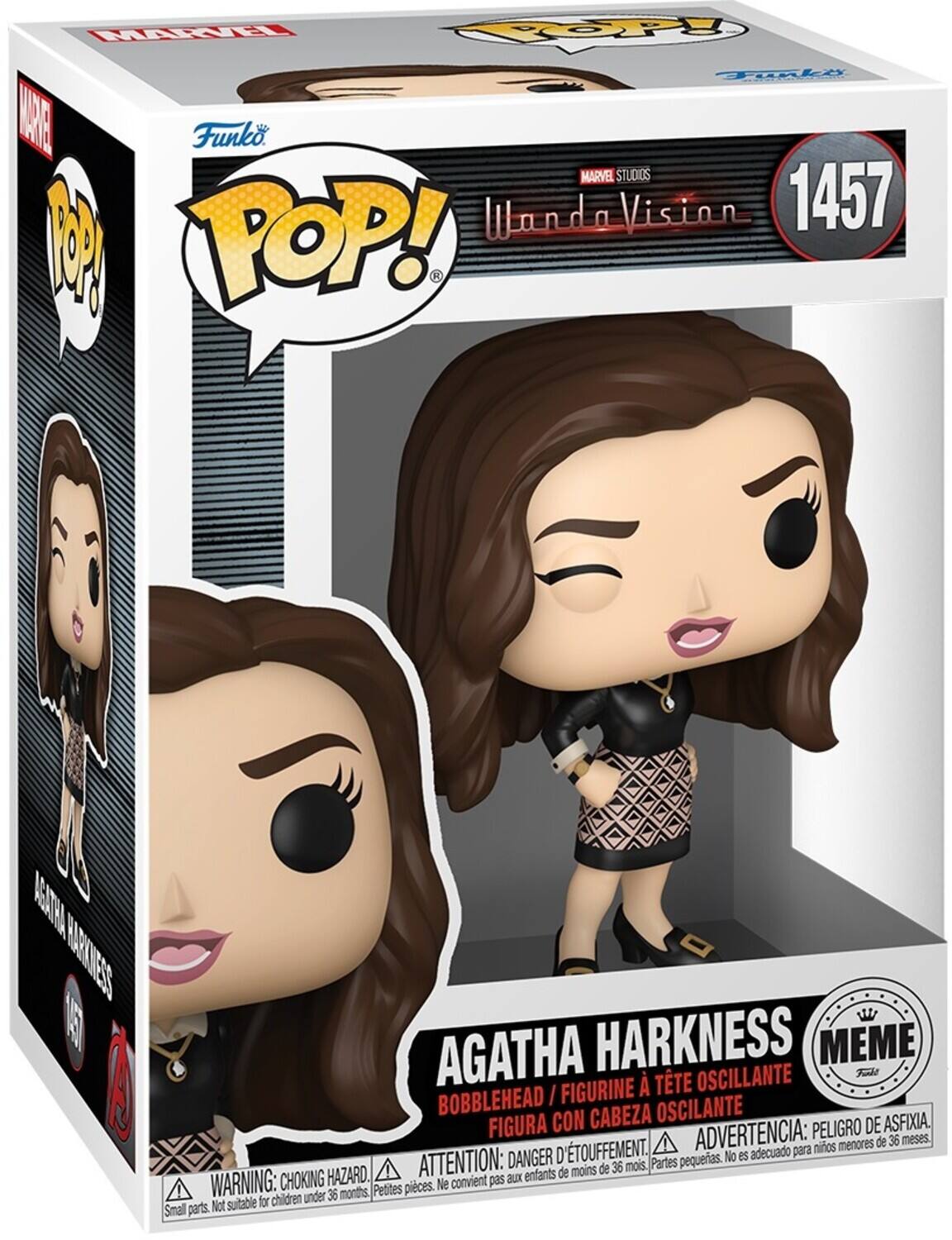 MTNUI TOPY Fake AE Funko. MARVEL STUDIOS Wanda Vision 1457 M POP! AGATHA HARKNESS MEME OSCILANTE Furhe I FIGURINE TTE BOBBLEHEAD CABEZA OSCILANTE FIGURA CON PELIGRO DE ASFIXIA D'TOUFFEMENT. ADVERTENCIA: para nios menores de 36 meses DANGER pequerias. No es adecuado HAZARD. ATTENTION: enfants de moins de 36 mois. Partes WARNING: CHOKING Small parts. Not suitable for children under 36 months, Petites pieces. Ne convient pas aux 36 months.