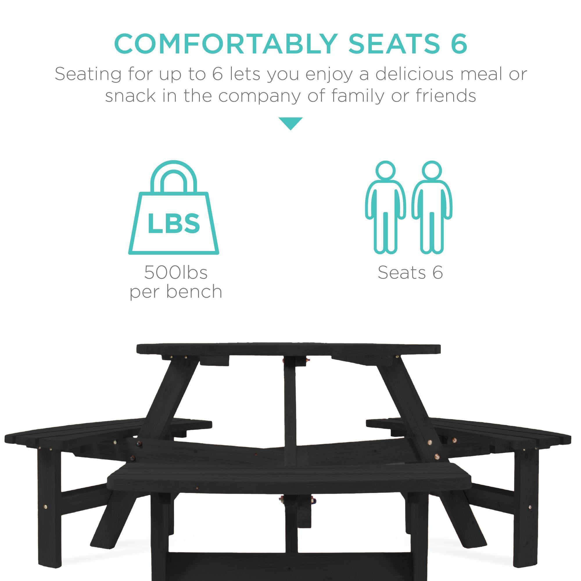 COMFORTABLY SEATS 6  
Seating for up to 6 lets you enjoy a delicious meal or snack in the company of family or friends  

LBS  
500lbs per bench  

Seats 6