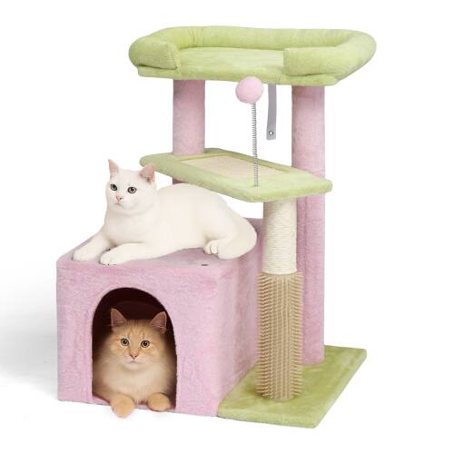 Alt View 8. Winado - 27inch Small Cat Tower with Scratching Post, Ball, Cat Condo, Padded Top Bed for Indoor Kittens Cats Indoor Activity - Pink & Green.