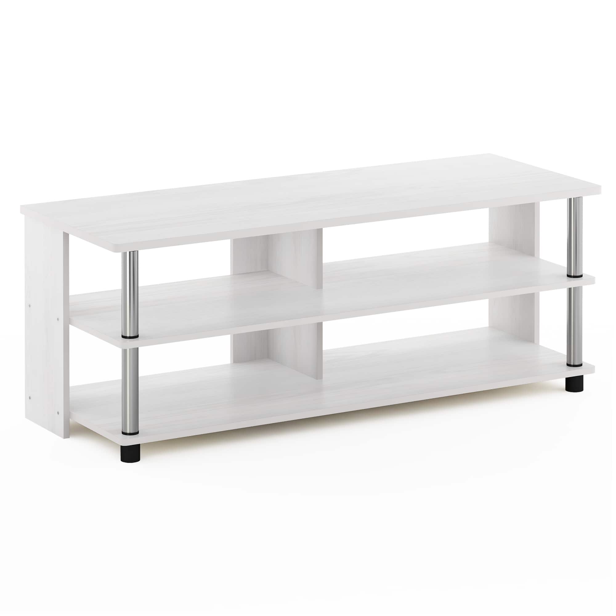 Furinno - Sully 3-Tier TV Stand for TV up to 48, Stainless Steel Tubes - White Oak/Stainless Steel