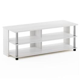 Furinno - Sully 3-Tier TV Stand for TV up to 48, Stainless Steel Tubes - White Oak/Stainless Steel