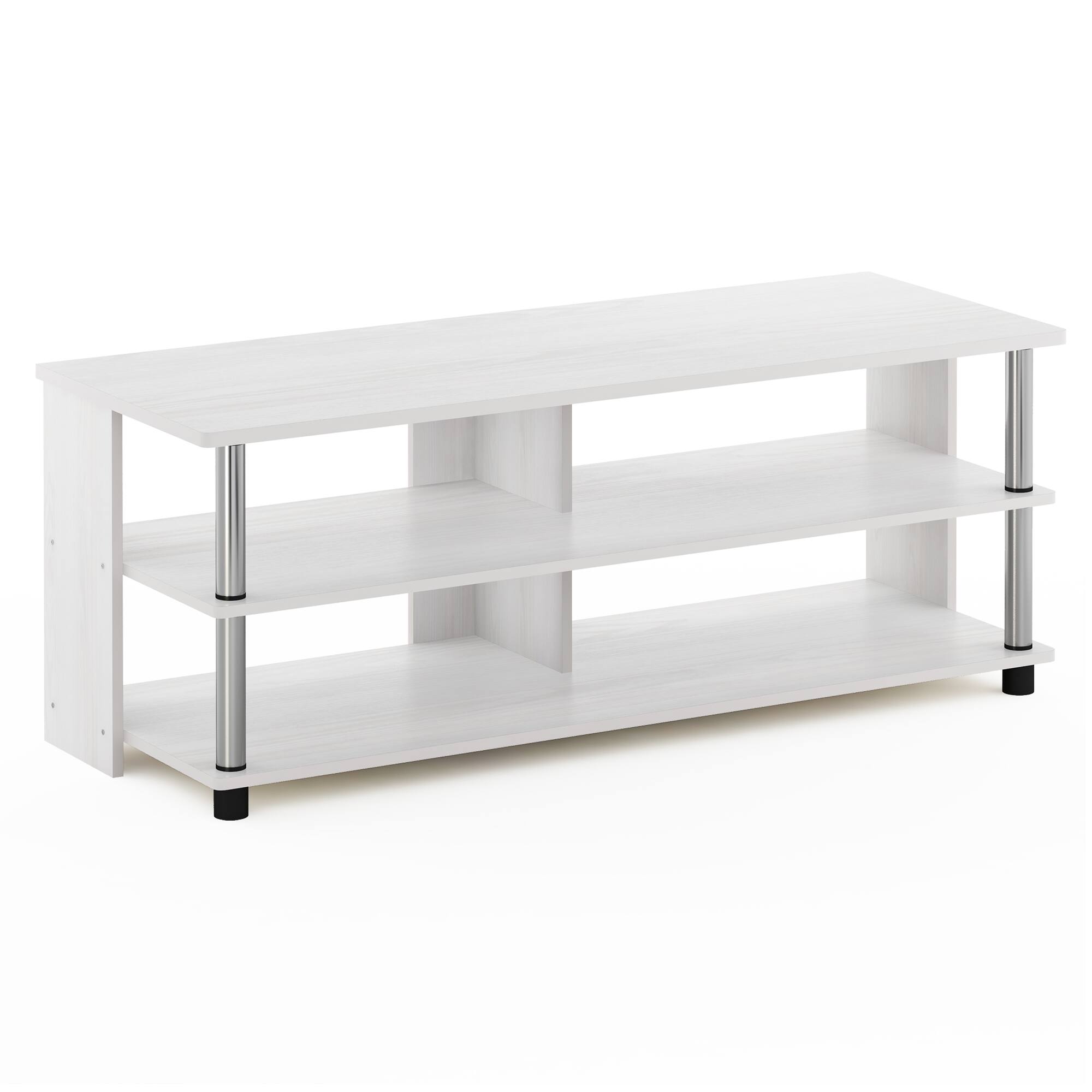 Front. Furinno - Sully 3-Tier TV Stand for TV up to 48, Stainless Steel Tubes - White Oak/Stainless Steel.