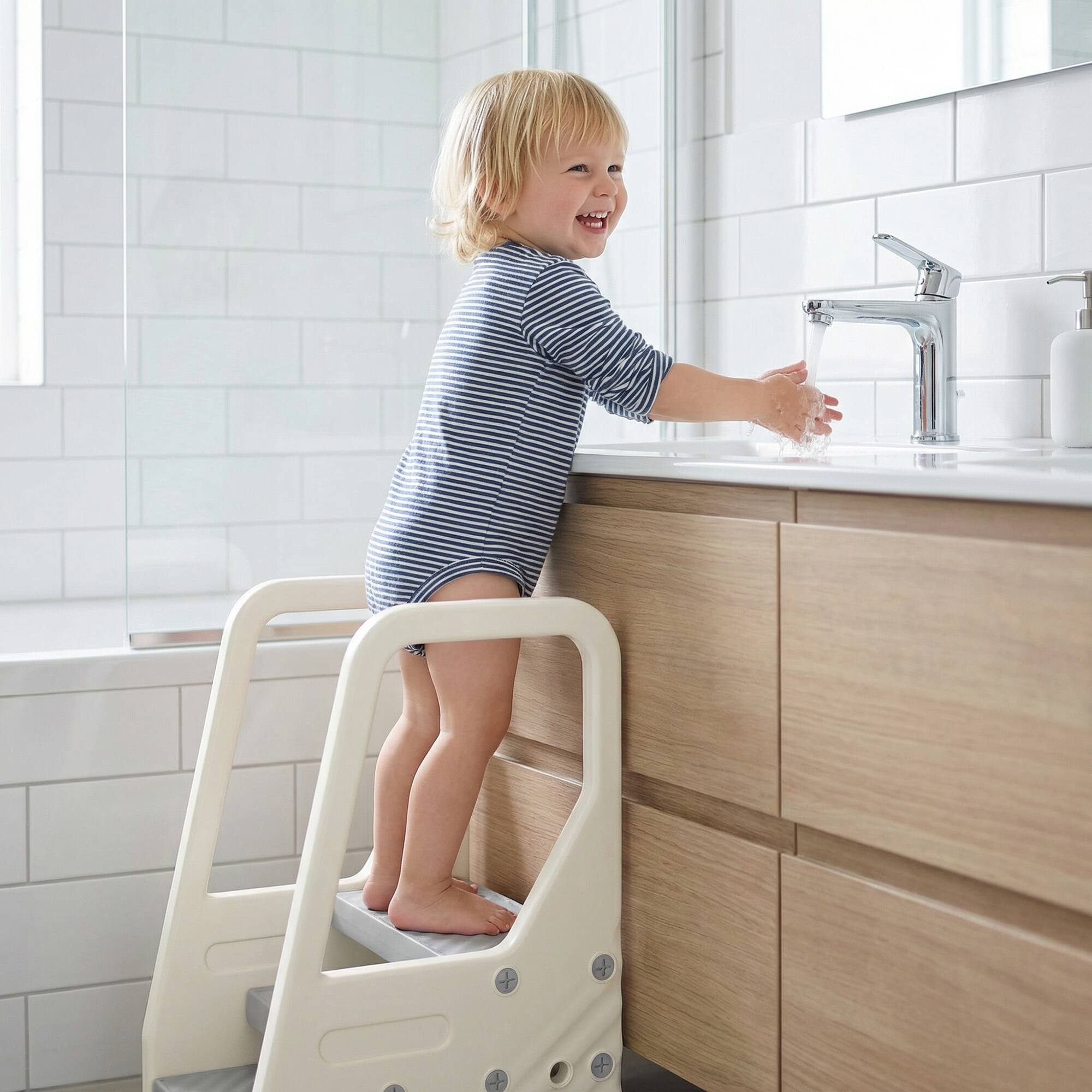 Alt View 7. Qaba - 3 Step Toddler Tower with Handles - Gray.