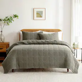 Hivvago - Full/Queen Size 3-Piece Faded Stone Washed Cotton Quilt Set - Sage Green