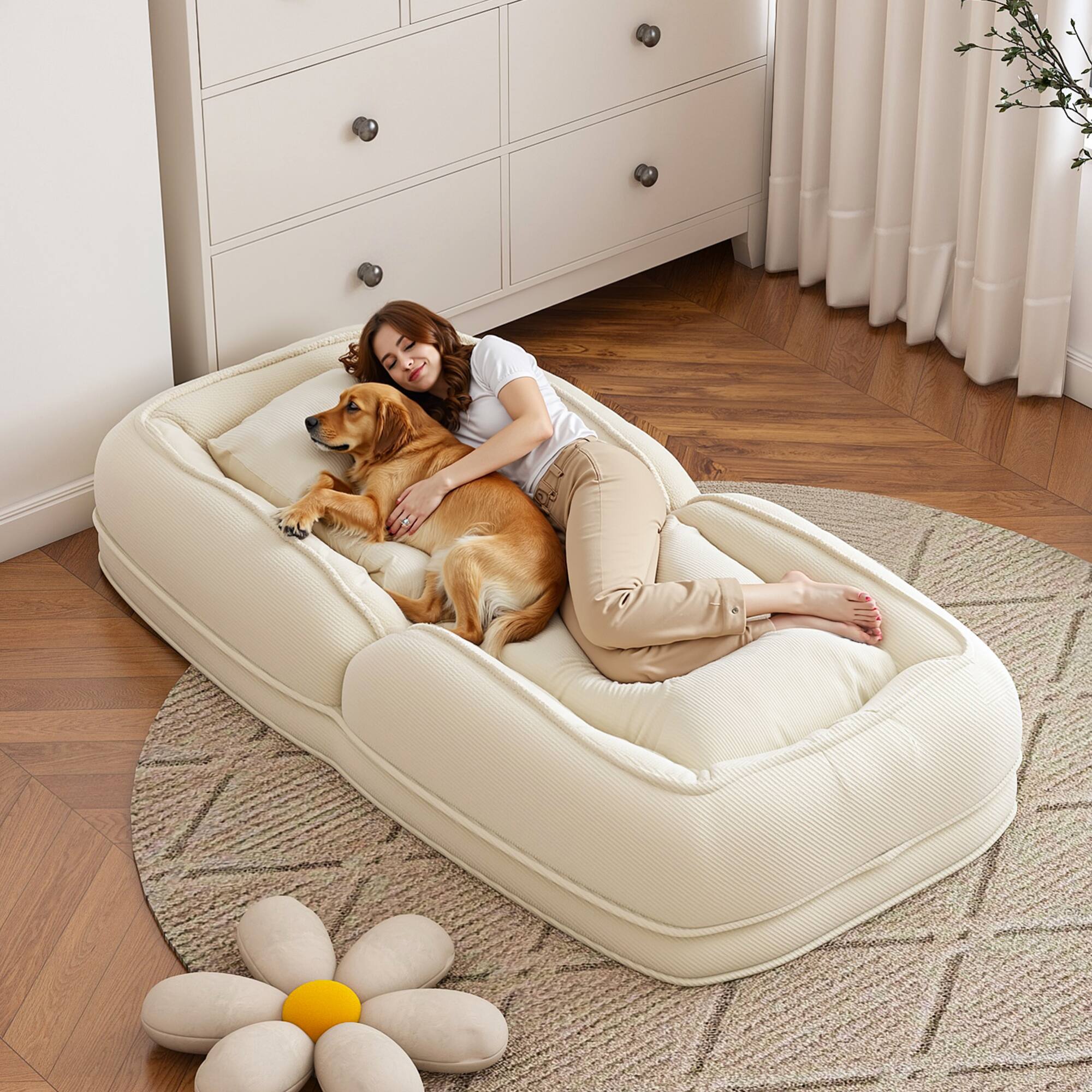 Alt View 2. GOODSILO - Upholstered Foldable Adjustable Sofa Bed with Pillows for Adults and Pets - Off White.