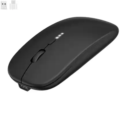 Front. SKRAN - Slim Rechargeable Wireless Silent Mouse - 2.4G & BT, Adjustable DPI, Power Display for Office, Travel, Students & Pros - Black.