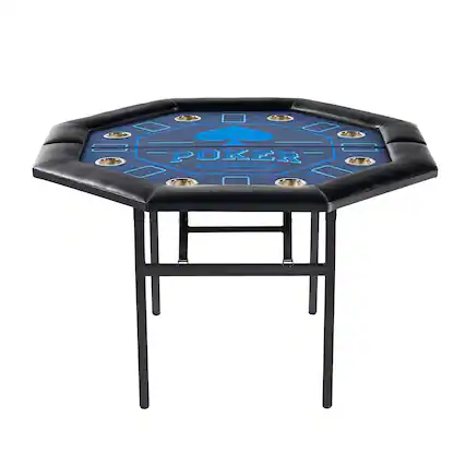Front. Barrington - Barrington 48-in Poker Table with Folding Legs and Drink Holders for 8 Players Perfect for Game Rooms - Blue / Black.
