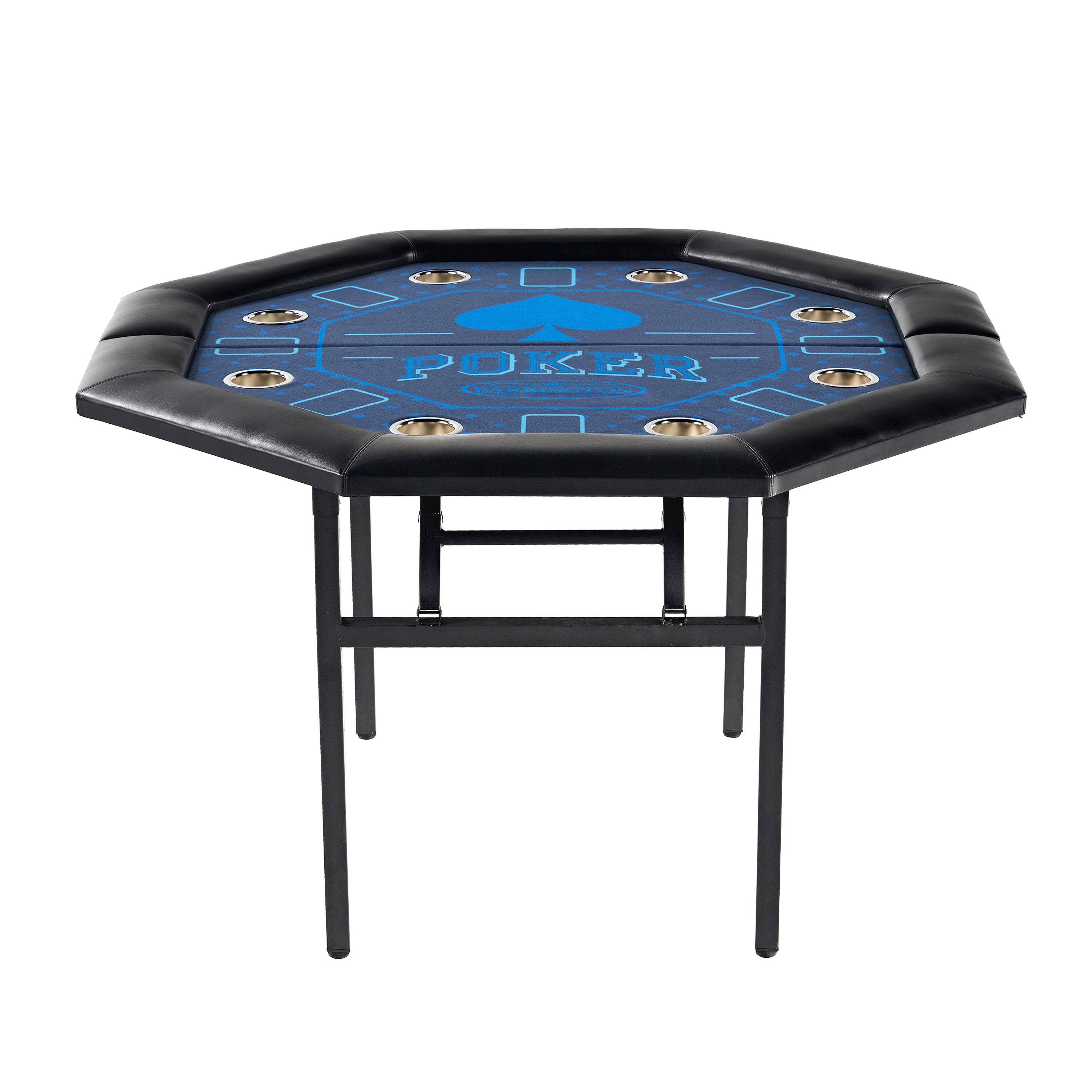 Barrington - 48-in Poker Table with Folding Legs and Drink Holders for 8 Players Perfect for Game Rooms - Blue / Black