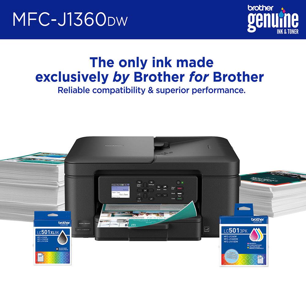 MFC-J1360DW brother genuine INK & TONER

The only ink made exclusively by Brother for Brother

Reliable compatibility & superior performance.

- brother LC501 XLBK
- brother LC501 3PK