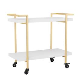 Martha Stewart - Liam Mobile 2 Tier Printer Cart with Side Storage - White/Polished Brass Frame