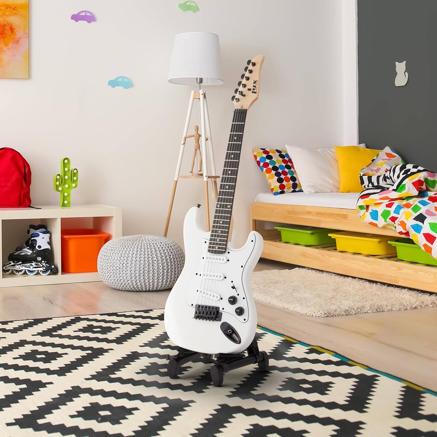 Alt View 7. Lyxpro - CS 36” Beginner Electric Guitar Kit with Amp Cable, 6 Picks & Learner’s Guide - White.