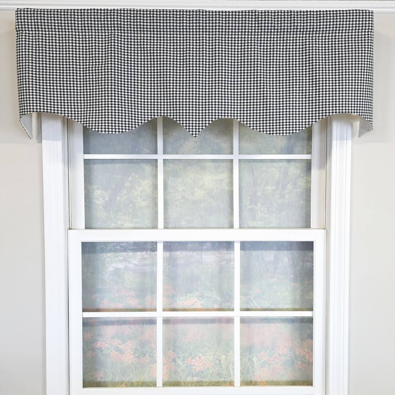 Angle. RLF Home - RLF Home 100% Cotton Gingham Regal With Poly/Cotton Ivory lining Rod Pocket Valance 50" x 16" Black - Black.