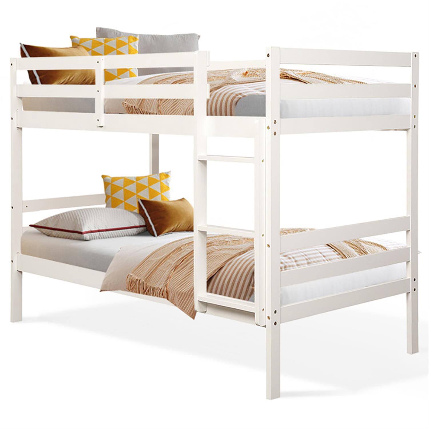 Alt View 2. Pefilos - Twin Size Over Wood Bunk Bed with Ladder and Safety Rail, Twin Sturdy Bunk Beds - White.