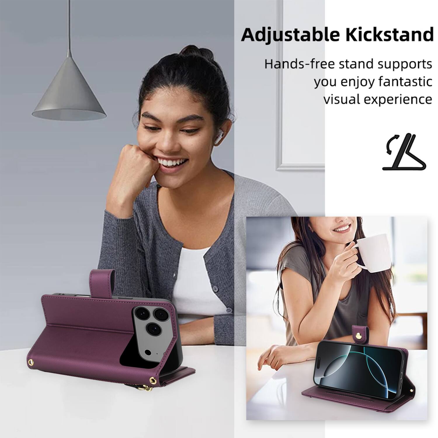 Adjustable Kickstand  
Hands-free stand supports you enjoy fantastic visual experience