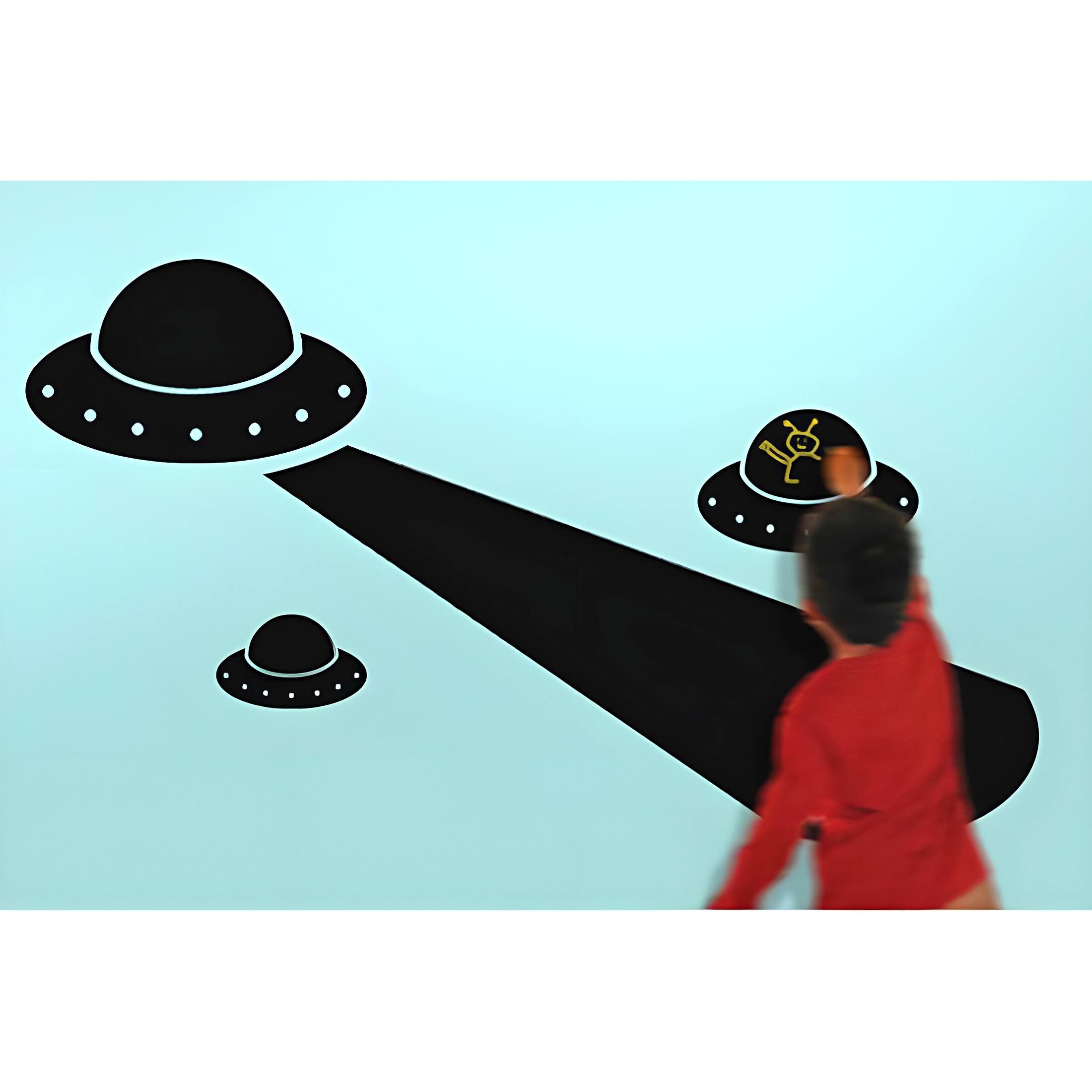 Alt View 3. Zeckos - Childrens Chalkals Alien Invasion UFO Spaceship Chalkboard Kids Room Wall Decals - Black.