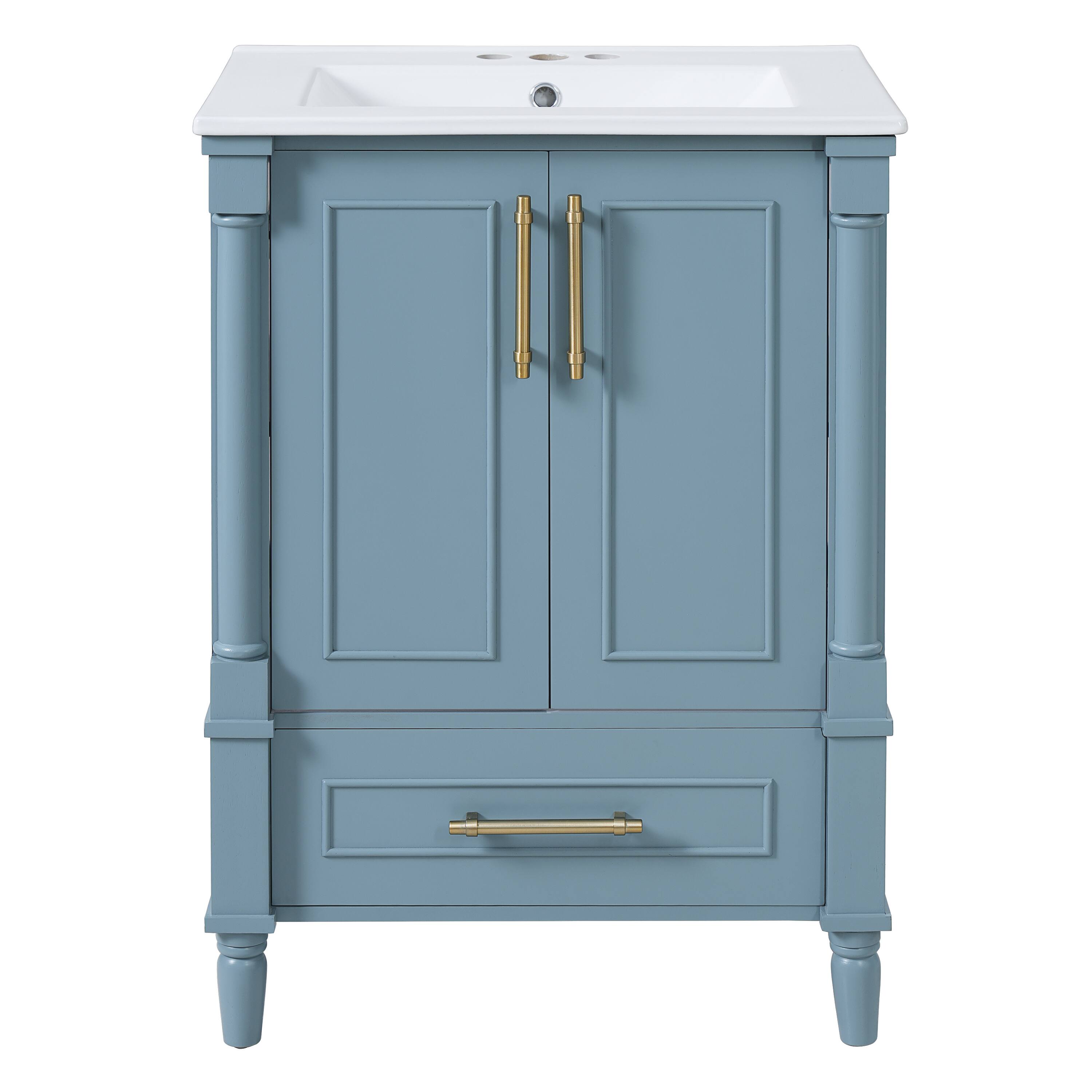 Back. Whisen - 24" Bathroom Vanity Cabinet with Sink Drawer Adjustable Shelf and Soft-Close Hinges Small Storage - Indigo Blue.