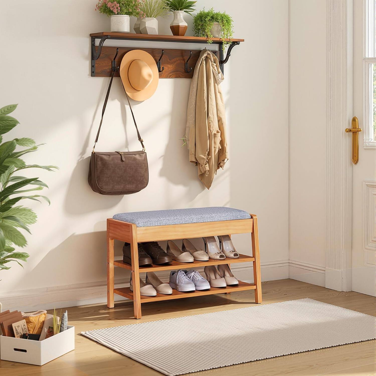 Alt View 3. partphoner - Shoe Rack Bench with Storage - Walnut.