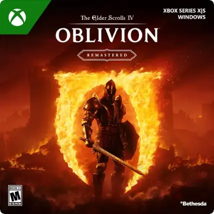 The text on the image reads: "Xbox Series X|S The Elder Scrolls IV: Oblivion Remastered Mature 17+ M ESRB Bethesda". - M (Mature 17+)