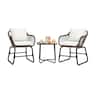 Costway - 3PCS Patio Rattan Bistro Set Cushioned Chair Glass Table Deck - White