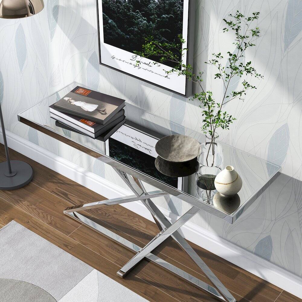 Alt View 4. Furniture of America - Ludington Contemporary Metal Sofa Table in Chrome - Silver.