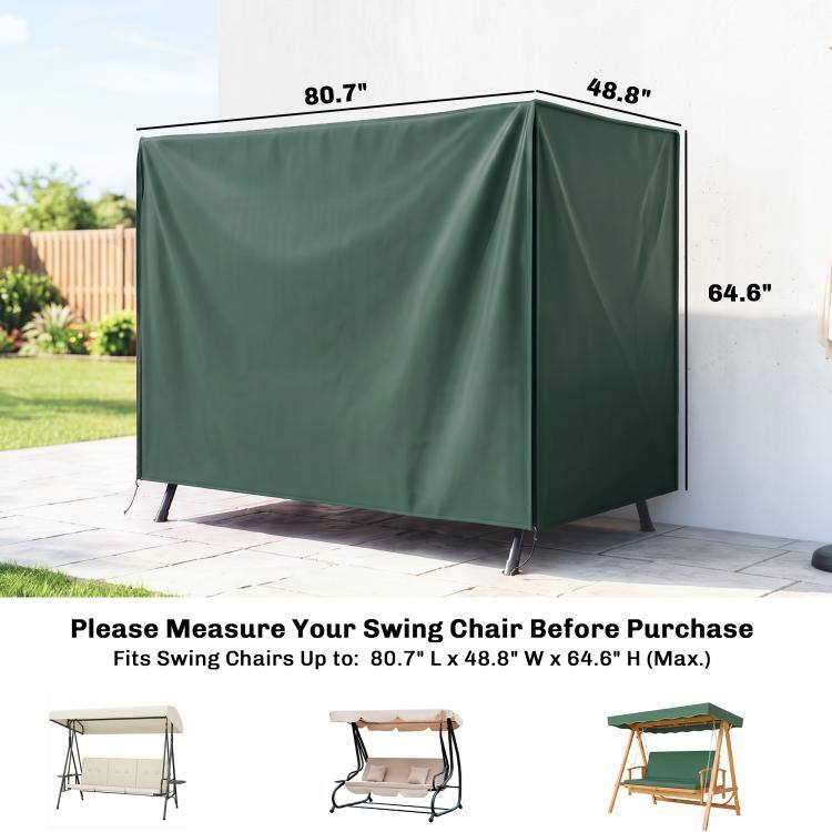 80.7"  
48.8"  
64.6"  

Please Measure Your Swing Chair Before Purchase  
Fits Swing Chairs Up to: 80.7" L x 48.8" W x 64.6" H (Max.)