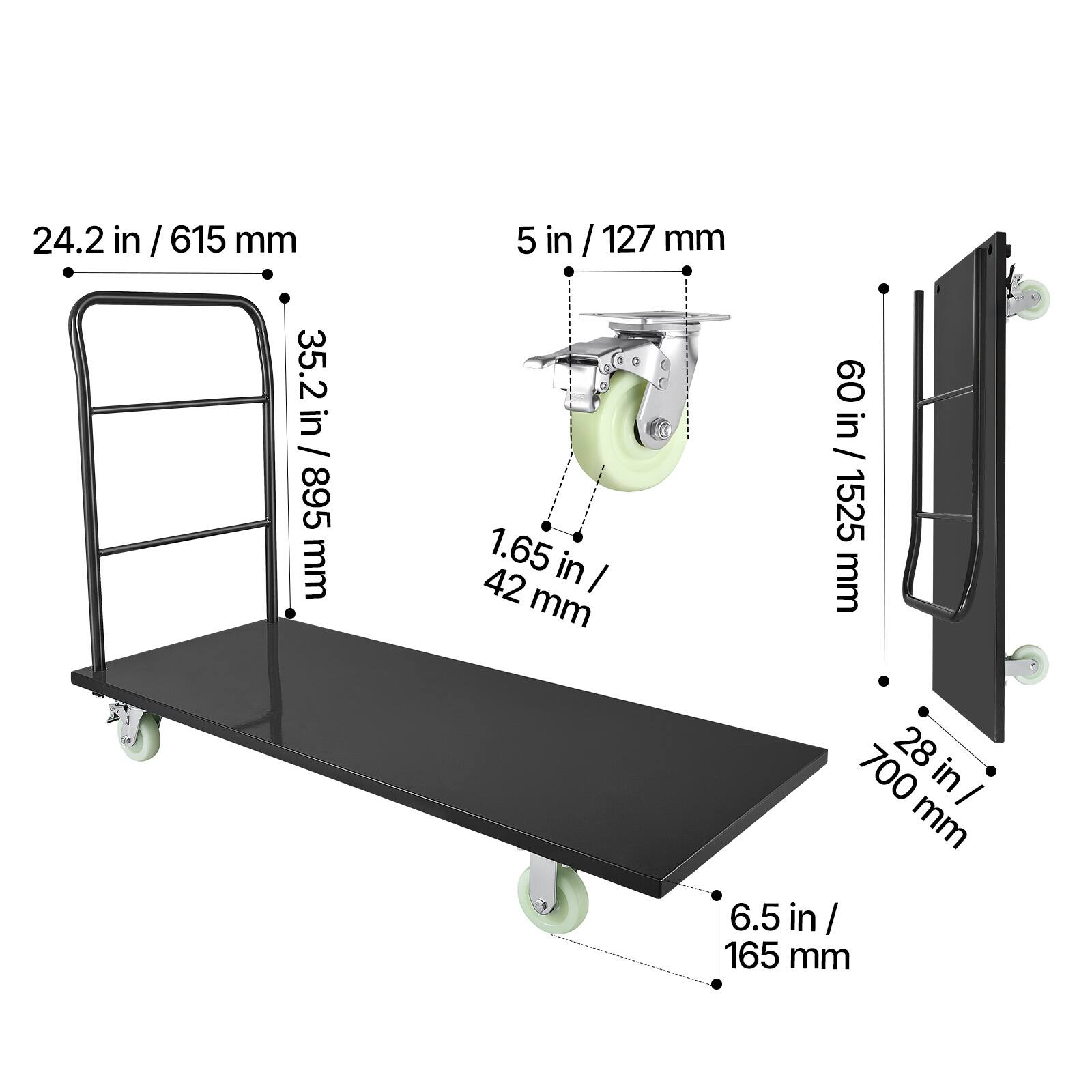 24.2 in / 615 mm  
35.2 in / 895 mm  
5 in / 127 mm  
1.65 in / 42 mm  
60 in / 1525 mm  
28 in / 700 mm  
6.5 in / 165 mm