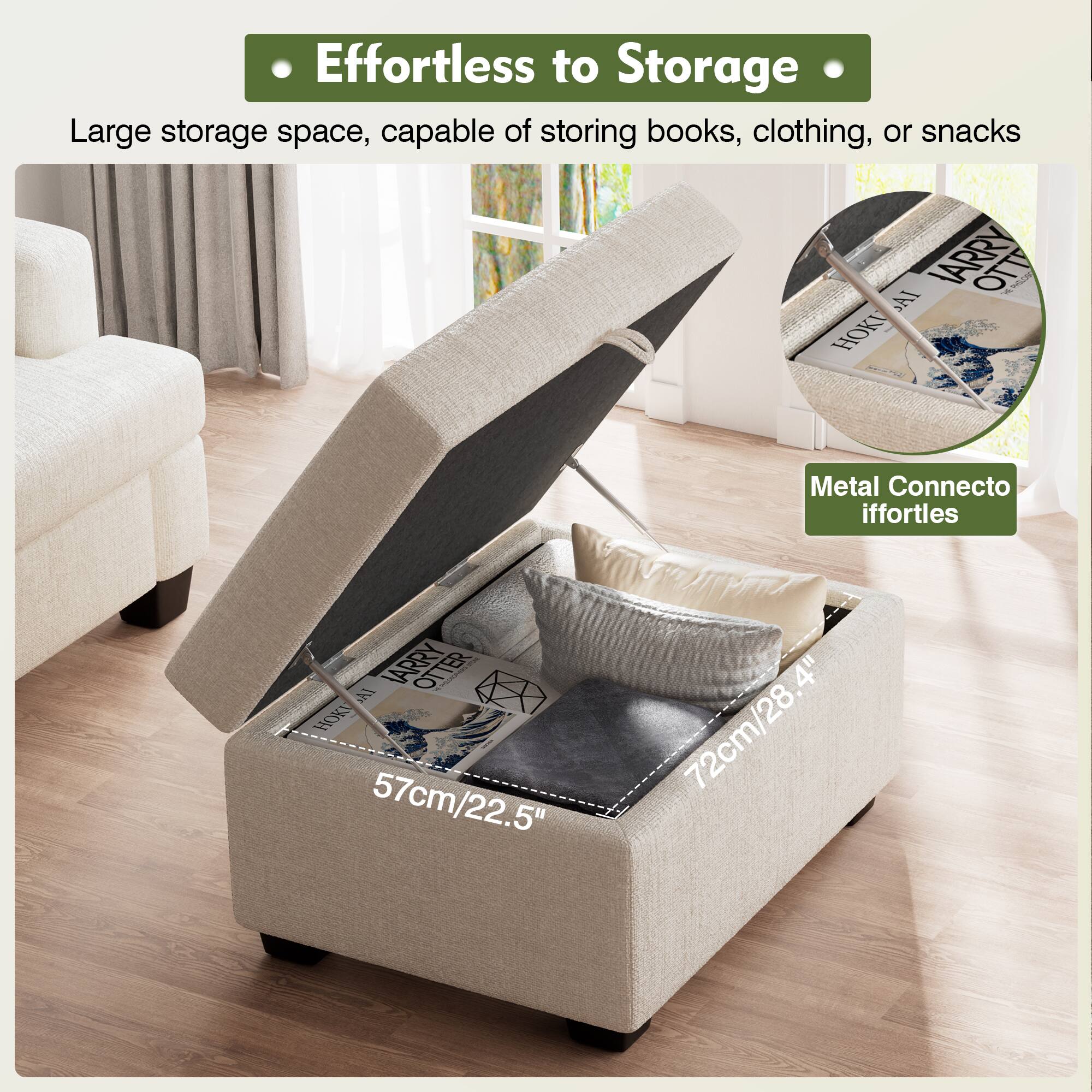 Effortless to Storage, Large storage space, capable of storing books, clothing, or snacks, Metal Connecto iffortles, 57cm/22.5", 72cm/28.4"