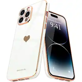 Entronix - Luxury Glossy Heart Case for iPhone 15 Pro - Flexible and Stylish Protection - White