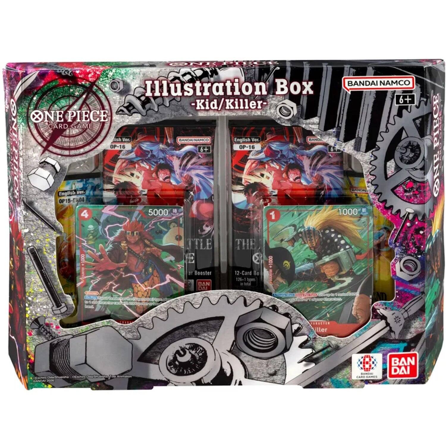 ONE PIECE BANDAI NAMCO Illustration Box 6+ -Kid/Killer- ONE PIECE CARD GAME ish Ver. BANDAI NAMCO English Ver. BANDAI OP-16 OP-16 67 6+ English ver. OP15-ES04 5000 1000 4 1 TTLE THE 000 E at Booster 12-Card Box 126-1 types BAN in total DAI compts

PIECE RGAME.T ONE

iller

Od&Shueisha BANDAI 2006

906 Shunshi foo Animation

BANDAI CARD GAMES

BAN DAI