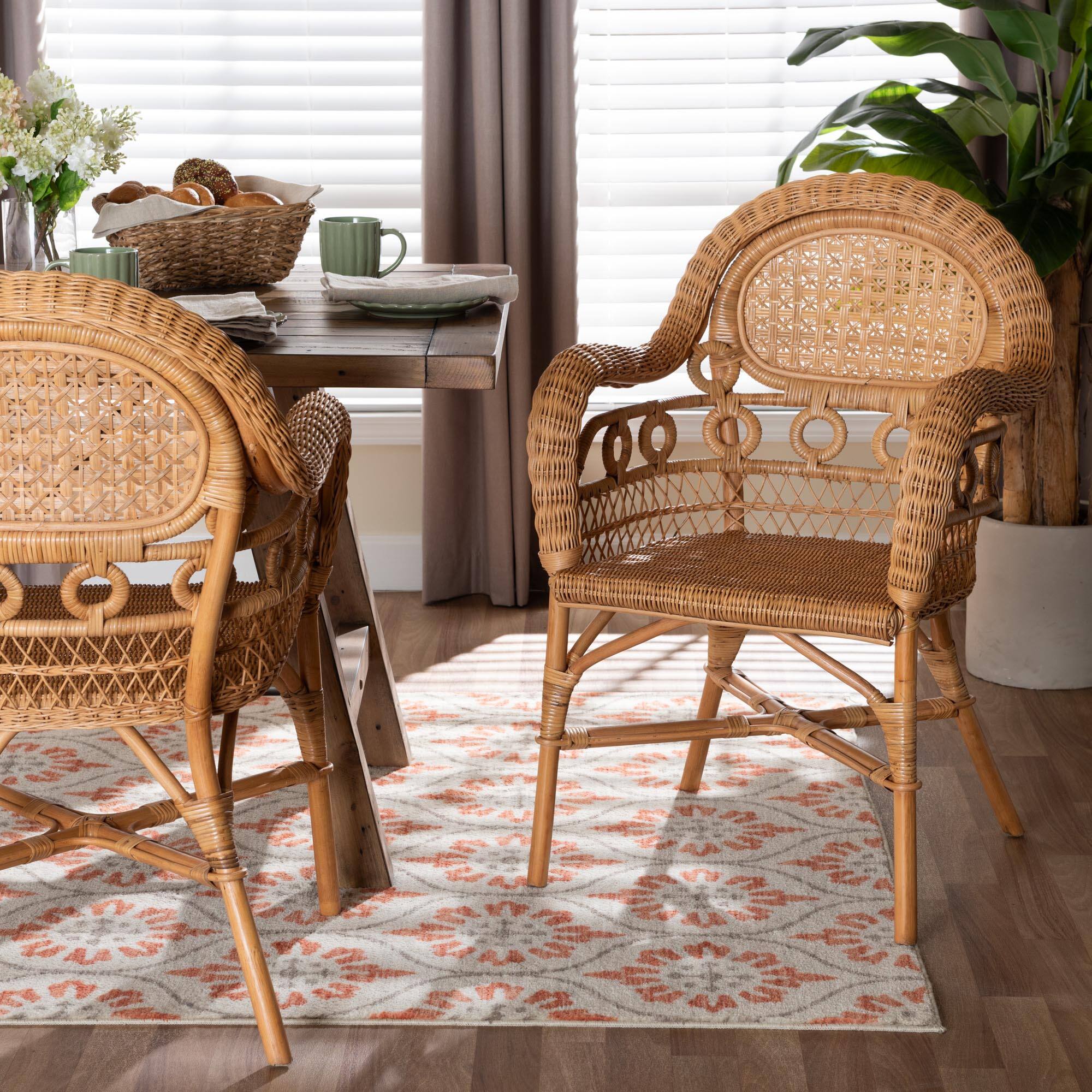 Alt View 4. bali & pari - Abigale Natural Rattan Dining Chair - Handwoven Wicker Accent Chair with Arms and Openwork Frame - Light Honey.