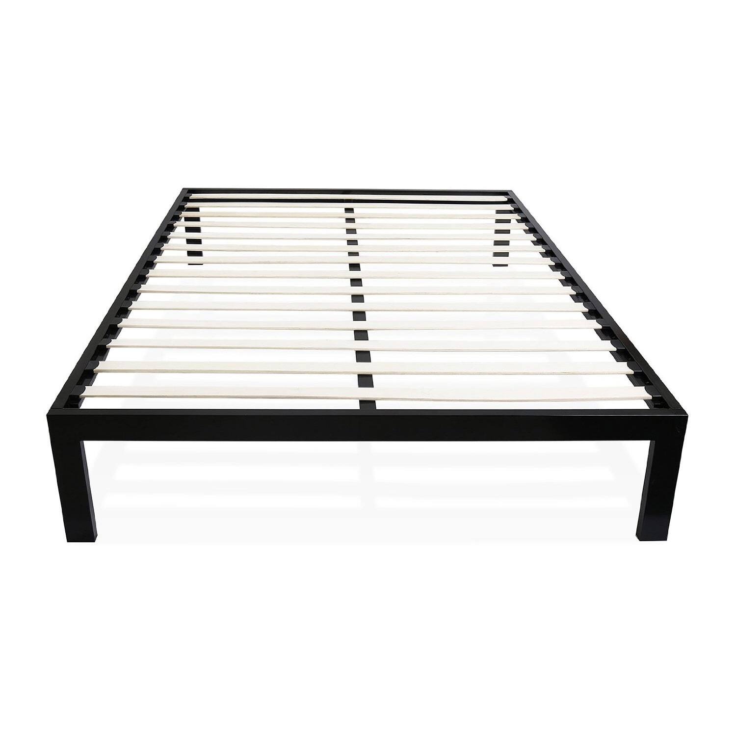 Angle. Hivvago - Hivvago Queen size Modern Metal Platform Bed Frame with Wood Slats - Black.