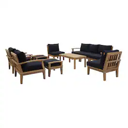 Marina 10 Piece Outdoor Patio Teak Set by Modway - Natural Navy