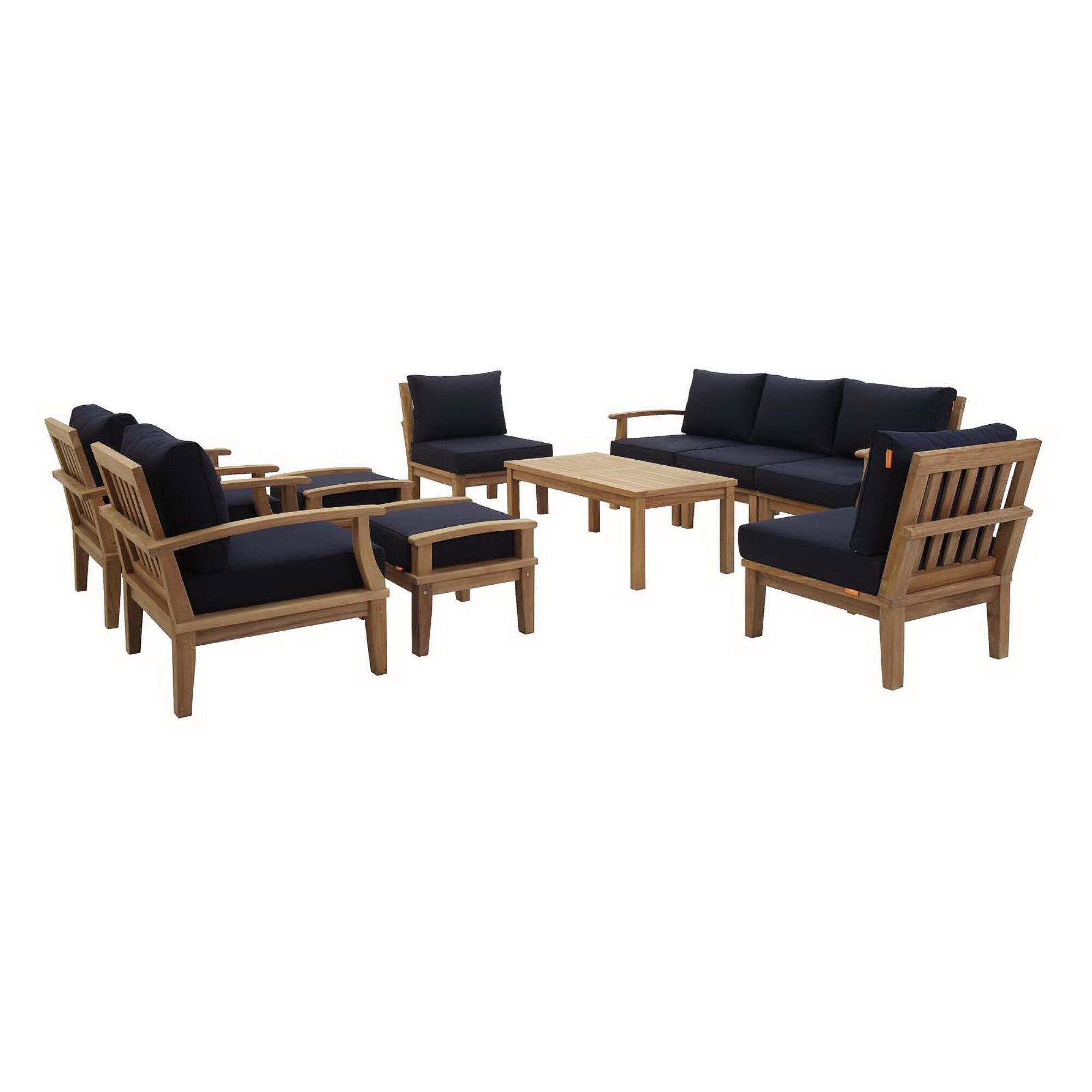 Marina 10 Piece Outdoor Patio Teak Set by Modway - Natural Navy