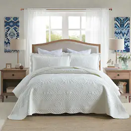 MarCielo - 3 Piece 100% Cotton Oversized Bedspread Lightweight Quilt Set - White