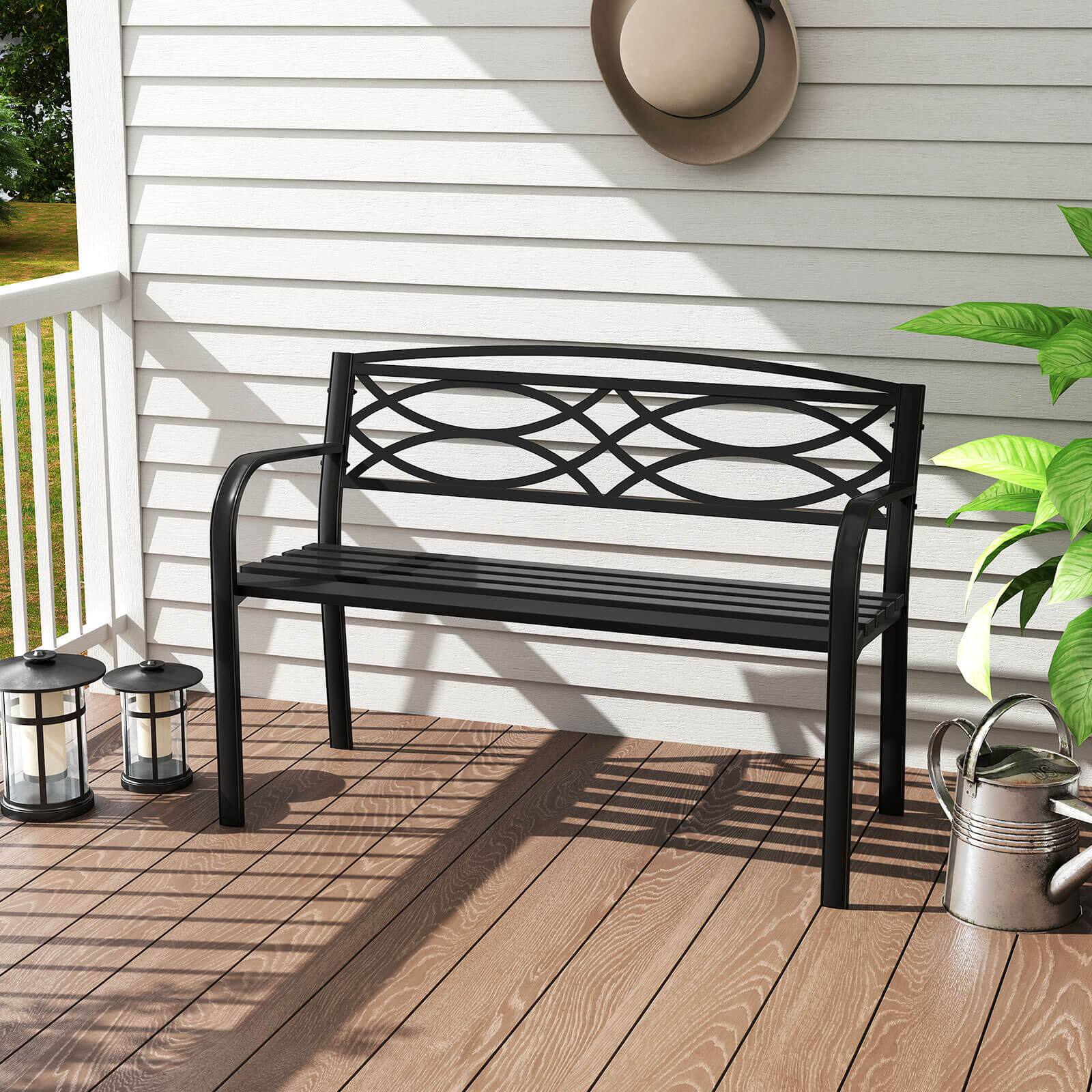 Alt View 1. Costway - Costway Outdoor Bench 45.5" Patio Garden Bench with Backrest Curved Armrests for Backyard - Black.
