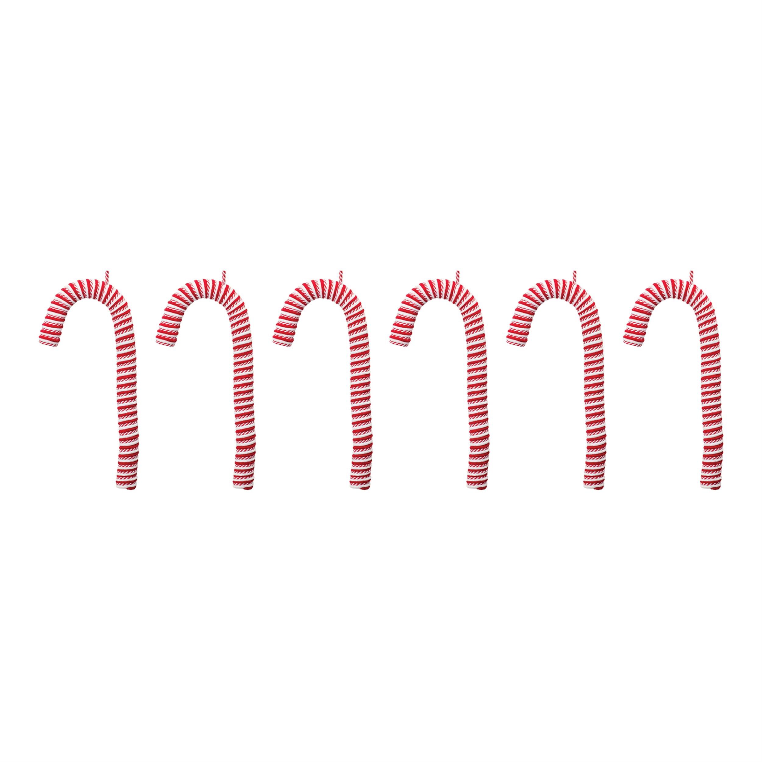 Left. BreeBe - Fabric Candy Cane Ornament (Set of 6) - White, Red.