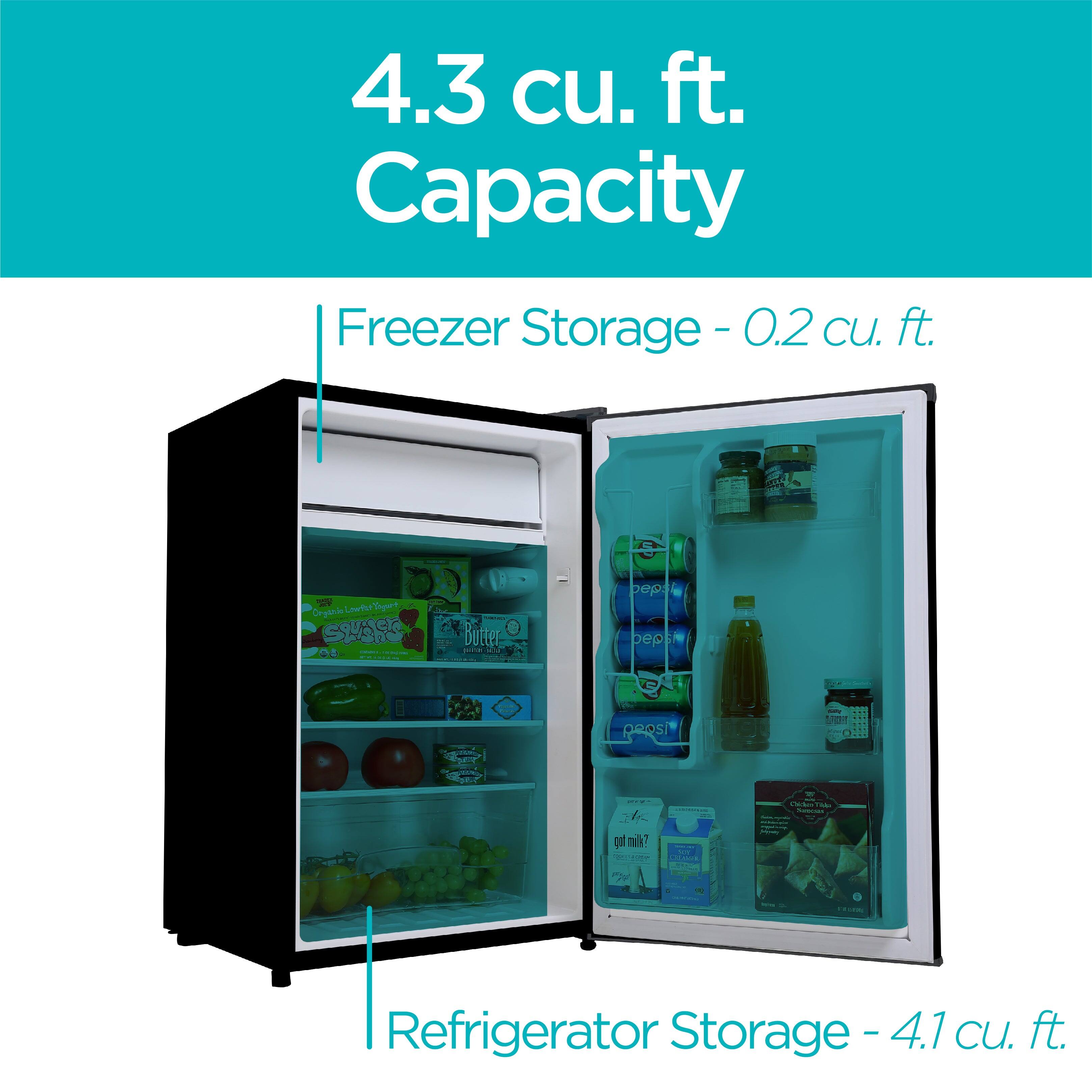 4.3 cu. ft. Capacity Freezer Storage - 0.2 cu. ft.  
Refrigerator Storage - 4.1 cu. ft.