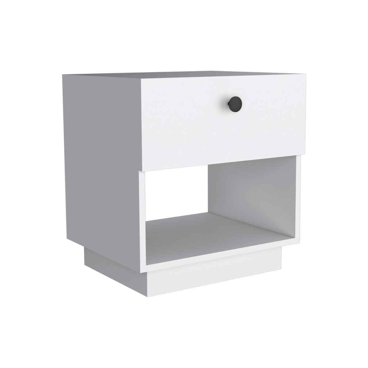 Alt View 2. Loheer - Loheer White Nightstand with One Drawer and Open Shelf for Bedroom or Living Room - White.