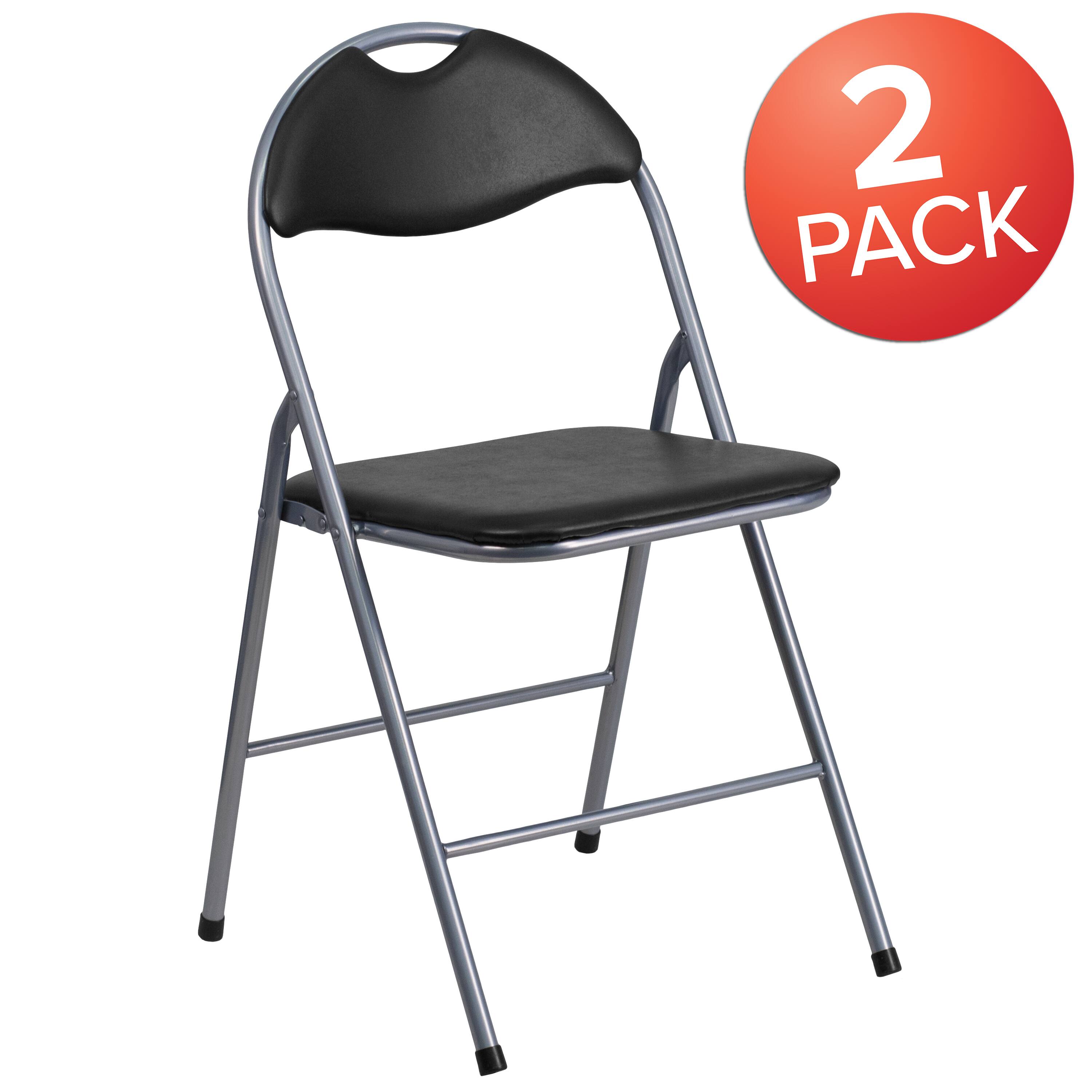 Alt View 1. Emma + Oliver - 2 Pack Vinyl Metal Folding Chair with Carrying Handle - Black.