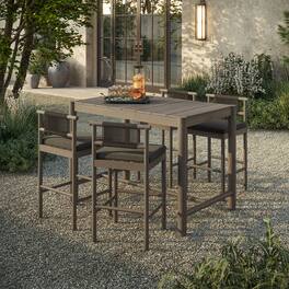 Eleni 5-Piece Outdoor Teak Wood Bar Set by Modway - Weathered Gray Flint