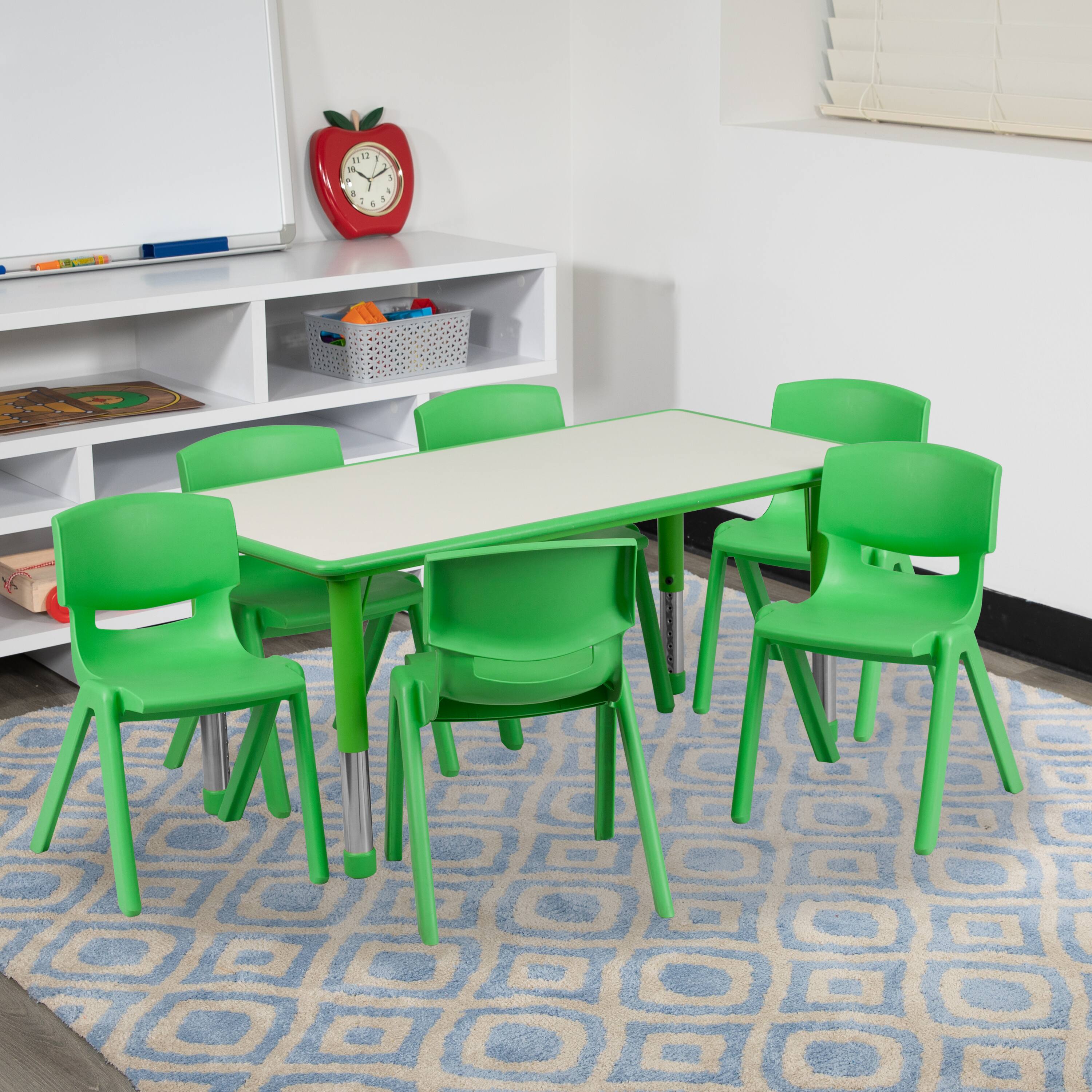 Alt View 11. Alamont Home - Emmy 23.625"W x 47.25"L Rectangular Green Plastic Activity Table Set with 6 Chairs - Green.
