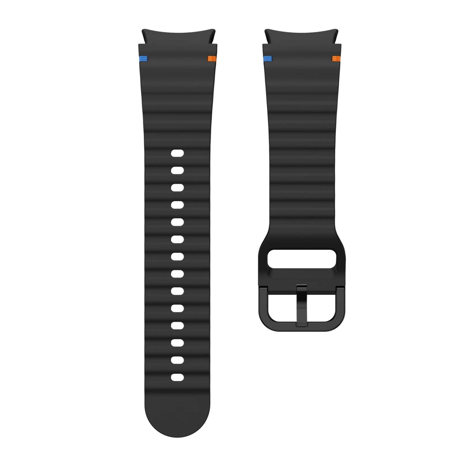 Left. Stock Preferred - Sport Silicone Watch Band for Samsung Galaxy Watch 7/6/5/4 FE for 40mm & 44mm - Black - Black.