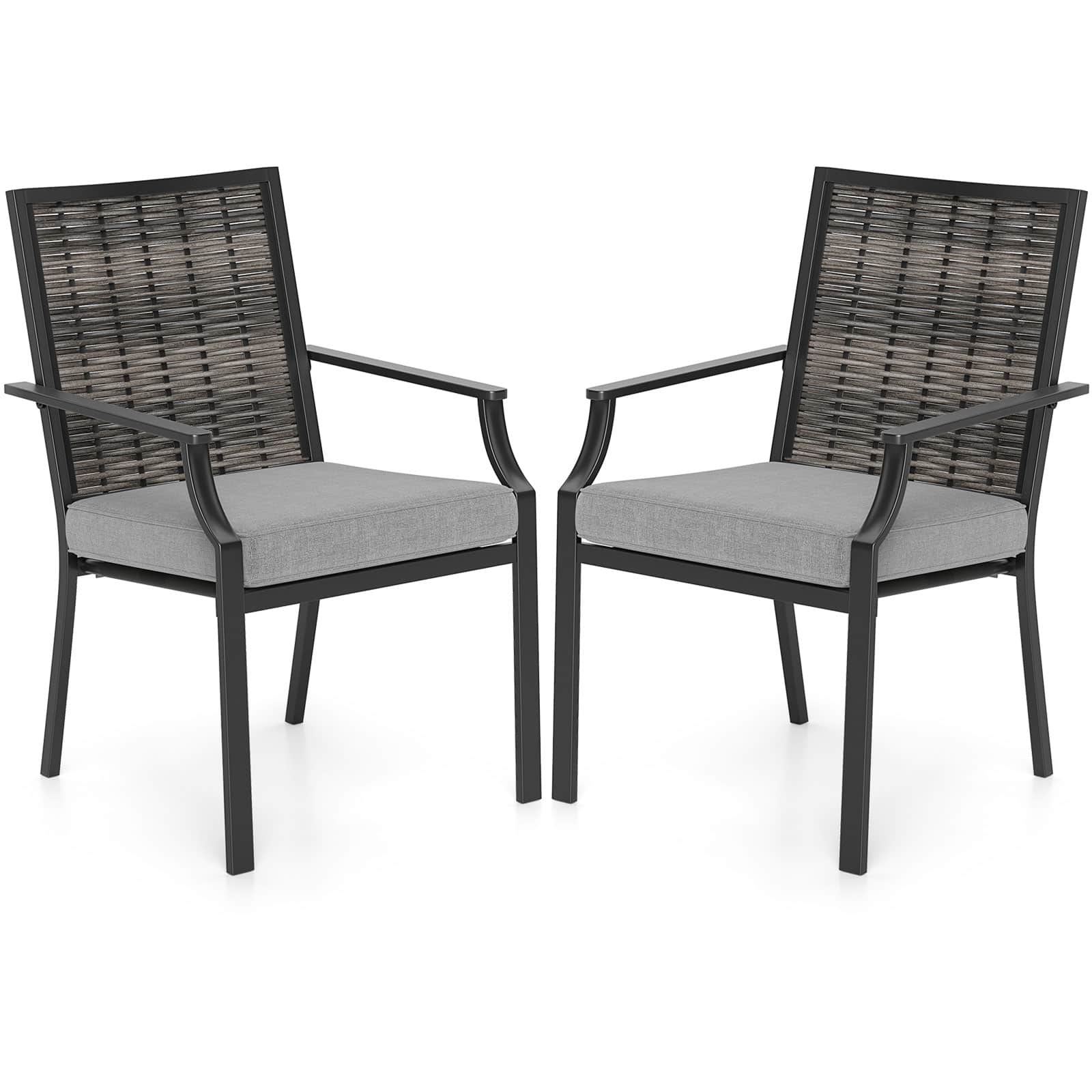 Front. Costway - Costway Patio Wicker Chairs Set of 2 Stackable Rattan Armchairs with Removable Cushions - Gray.