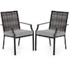 Front. Costway - Costway Patio Wicker Chairs Set of 2 Stackable Rattan Armchairs with Removable Cushions - Gray.